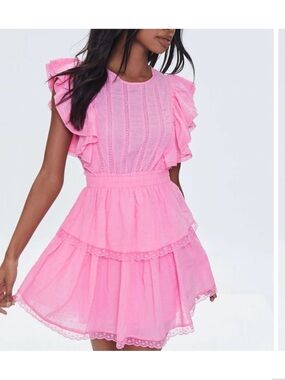 Forever 21 pink Clip Dot Lace
Ruffled Mini Dress
